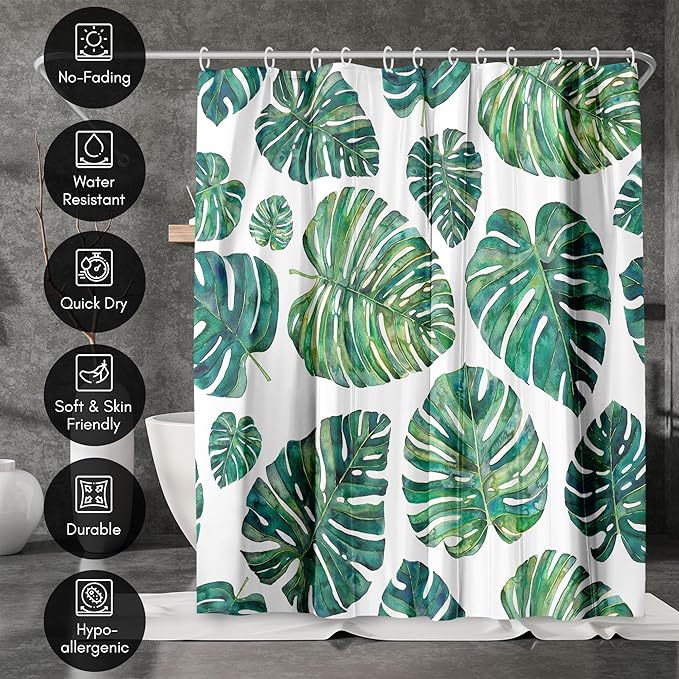 Americanflat 71x74 Botanical Shower Curtain - Water-Resistant Long Shower Curtain with Durable Metal Grommets and 12 Hooks - 100% Polyester - Ivory and Green Bathroom Curtains