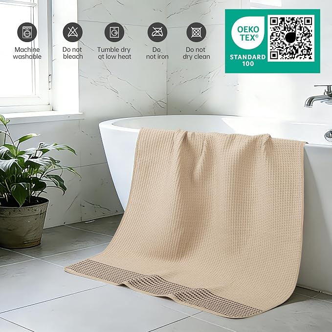 MICROFI New Microfiber Waffle Bath Towels, 2 Pieces, Soft, Absorbent, Fast Drying, Lint Free 430 GSM (30''x60''/76cm x 152cm)