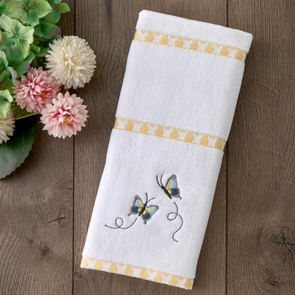 SKL Home Dancing Butterflies Hand Towel Set-2pc, 100% Cotton, White | Soft velour with decorative embroidery. For use in the bathroom, kitchen, bar or any sink space & makes a great gift.
