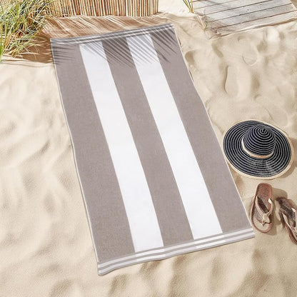 Superior Cotton Nautical Stripe Beach Towels, Colorful Towels for Adult, Kid, Pool, Swimming, Sand, Travel, Large Oversized, Absorbent, Fast Drying, Bath Basics, Cabana Collection, 1 Piece, Light Grey