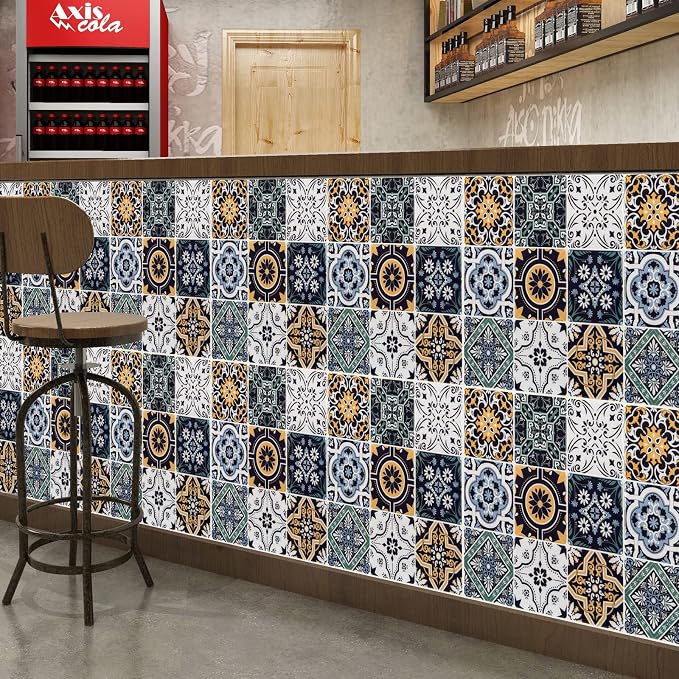 LONGKING Peel and Stick Backsplash Tile Stickers, Blue Moroccan Style Tile for Kitchen, Stick on Wall Tiles (10 Sheets) | Peel and stick backsplash, self-adhesive wall tile, Blue Moroccan, waterproof, kitchen bathroom wall, 10-sheet