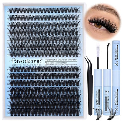 Lash Clusters Kit 40D 60D Lash Extension Kit 10-18mm Cluster Eyelash Extension Kit Individual Lashes 280pcs Eyelash Clusters with Lash Bond and Seal, Lash Tweezers for Self Use