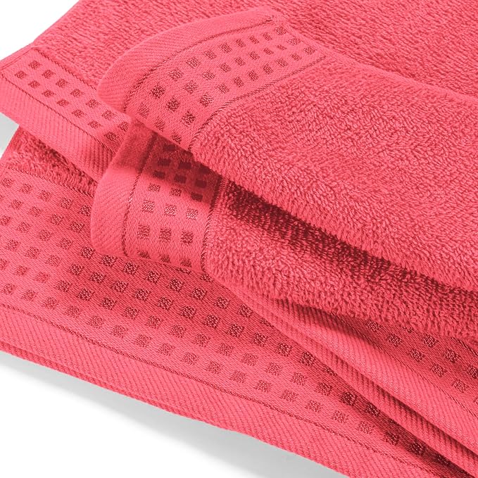 GLAMBURG Ultra Soft 3 Pack Cotton Towel Set, Contains a Bath Towel 28x55 inch, a Hand Towel 16x24 inch & a Wash Coth 12x12 inch, Ideal Everyday use, Compact & Lightweight - Coral Orange