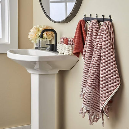 SKL Home Longborough Bath Towel, 100% Turkish Cotton, Spice | 640 GSM weight. Spa-level quality. Soft & absorbent jacquard with hand-knotted tassels.