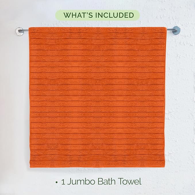 Elegant Comfort 100% Turkish Cotton Corduroy Ribbed Luxury Jumbo Bath Towel Ultra Soft - 35 x 70 Inch - Luxury Spa Premium Hotel Quality Highly Absorbent and Quick Dry Large Bath Towel, Orange