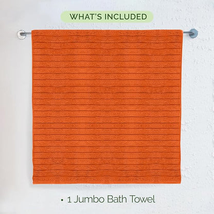 Elegant Comfort 100% Turkish Cotton Corduroy Ribbed Luxury Jumbo Bath Towel Ultra Soft - 35 x 70 Inch - Luxury Spa Premium Hotel Quality Highly Absorbent and Quick Dry Large Bath Towel, Orange