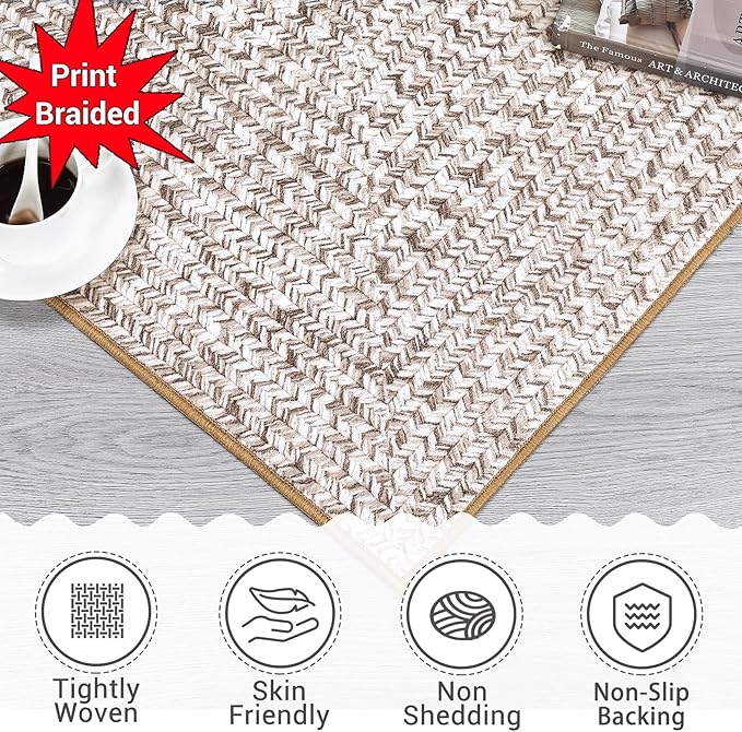 Printed Runner Rugs for Hallway 2x10 Kitchen Rugs Non Slip Washable Modern Soft Hallway Runner Contemporary Low Pile Rug for Living Room Bedroom Decor Nursery Rug, Beige/Grey