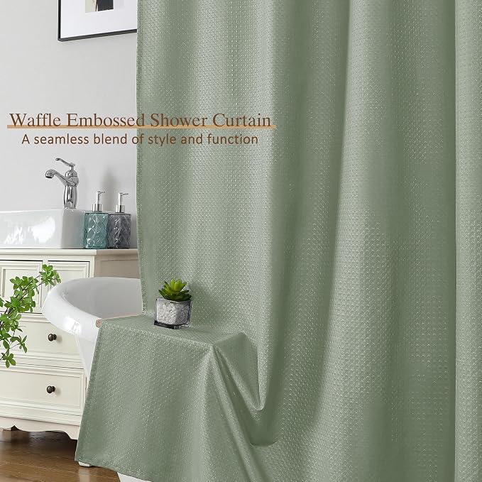 Sage Green Stall Shower Curtain 36 x 72 Inch, Textured Soft Fabric Waffle Narrow Size Modern Shower Small Curtain for Bathroom Hotel, Machine Washable, Water Resistant, 36Wx72L Inches