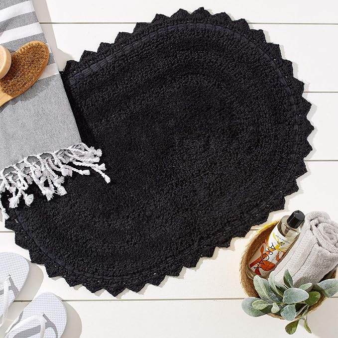 DII Crochet Collection Reversible Bath Mat, Large Oval, 21x34, Black