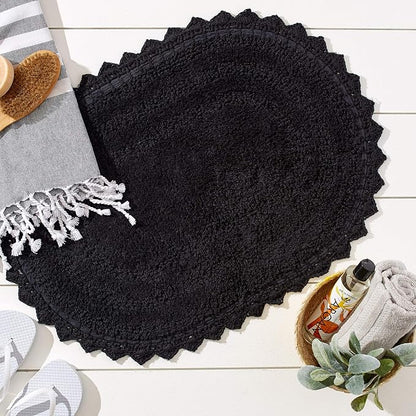 DII Crochet Collection Reversible Bath Mat, Small Oval, 17x24, Black