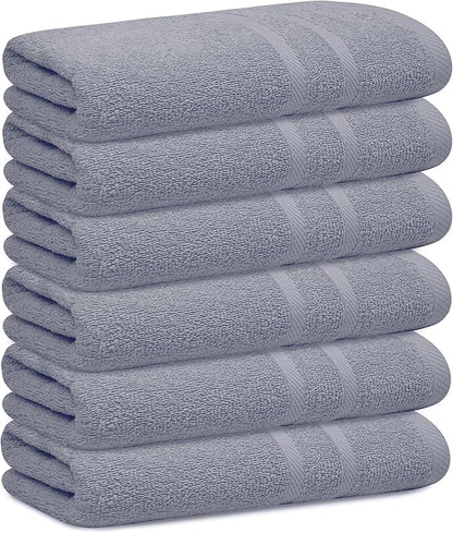 Looperry 6 Pack Small Bath Towel Set - 100% Cotton 23x46 Shower Towels in 450 GSM. Lightweight & Absorbent Quick Dry Gym Towel for Showering, Pet Drying, Spas & Salons. Terry Ringspun Towels (Grey)
