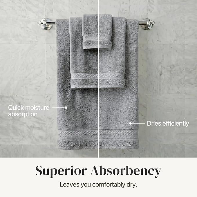 Modern Threads - Spun Loft 6-Piece 100% Combed Cotton Towel Set - Bath Towels, Hand Towels, & Washcloths - Super Absorbent & Quick Dry - 600 GSM - Soft & Plush, Charcoal