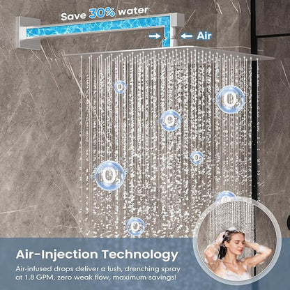 Brushed Nickel Shower Faucet Set with 12-Inch Rain Shower Head | Shower System with Rain Shower Head and Handheld, Wall Mounted High-Pressure Shower Head Combo Set with Shower Valve and Trim