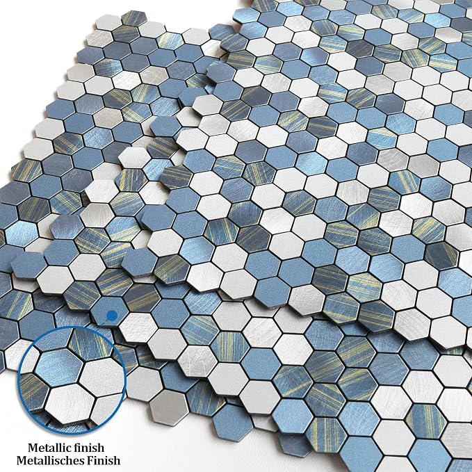 Stripe Hexagon Backsplash Tile Peel and Stick Blue 10pcs