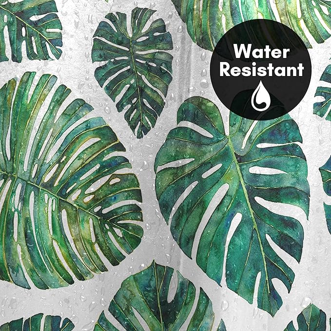 Americanflat 71x74 Botanical Shower Curtain - Water-Resistant Long Shower Curtain with Durable Metal Grommets and 12 Hooks - 100% Polyester - Ivory and Green Bathroom Curtains