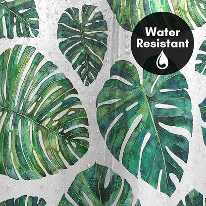 Americanflat 71x74 Botanical Shower Curtain - Water-Resistant Long Shower Curtain with Durable Metal Grommets and 12 Hooks - 100% Polyester - Ivory and Green Bathroom Curtains