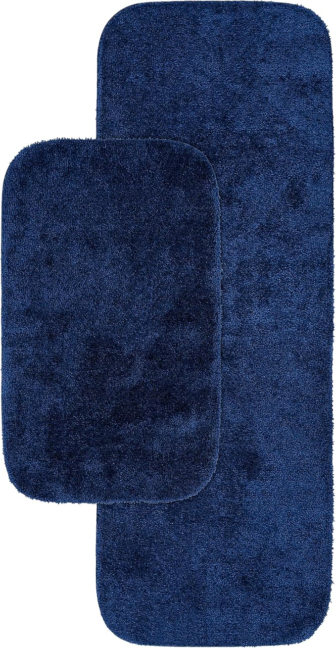 Garland Rug Traditional Nylon Washable Navy 2 Bath Rugs (21" X 34", 22" X 60") - Soft, Absorbent, and Stylish for Your Bathroom