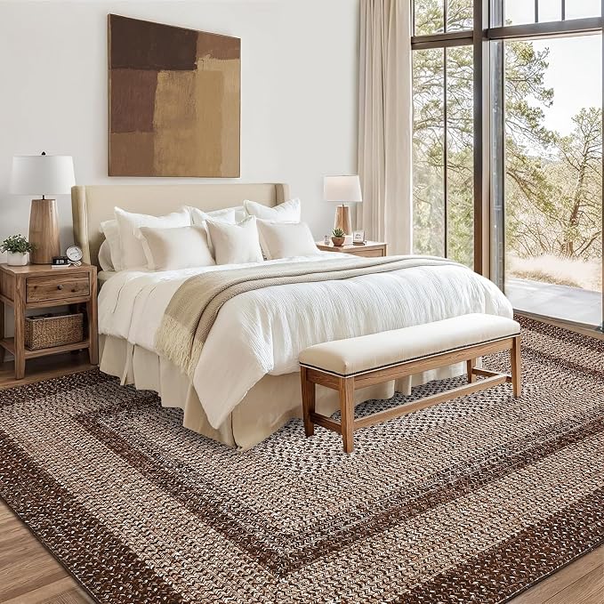 Printed Washable Area Rugs 10x13 Living Room Rug Modern Rugs for Bedroom Brown Geometric Soft Large Area Rug Non Slip Throw Rugs Stain Resistant Carpet for Nursery Dining Room 10'x13' Brown