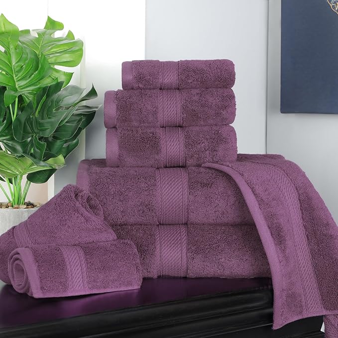 SUPERIOR Egyptian Cotton Ultra Plush & Absorbent, 8 Piece Set, Plum | Quick Dry, Soft Luxury Towel Set, Bath Essentials, Guest Bath, Spa, 2 Bath, 2 Hand, 4 Face Towels, Madeline Towels