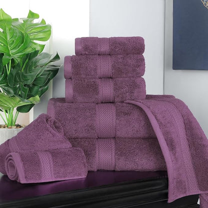 SUPERIOR Egyptian Cotton Ultra Plush & Absorbent, 8 Piece Set, Plum | Quick Dry, Soft Luxury Towel Set, Bath Essentials, Guest Bath, Spa, 2 Bath, 2 Hand, 4 Face Towels, Madeline Towels