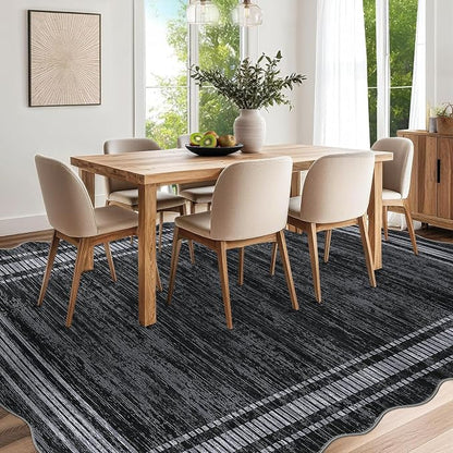 Garvee Scalloped Area Rug 10x13 Washable Rug for Living Room | Girls Rug for Bedroom Non-Slip Soft Carpet for Bedroom, Scalloped Low-Pile Print Accent Rug for Dining Room Home Office