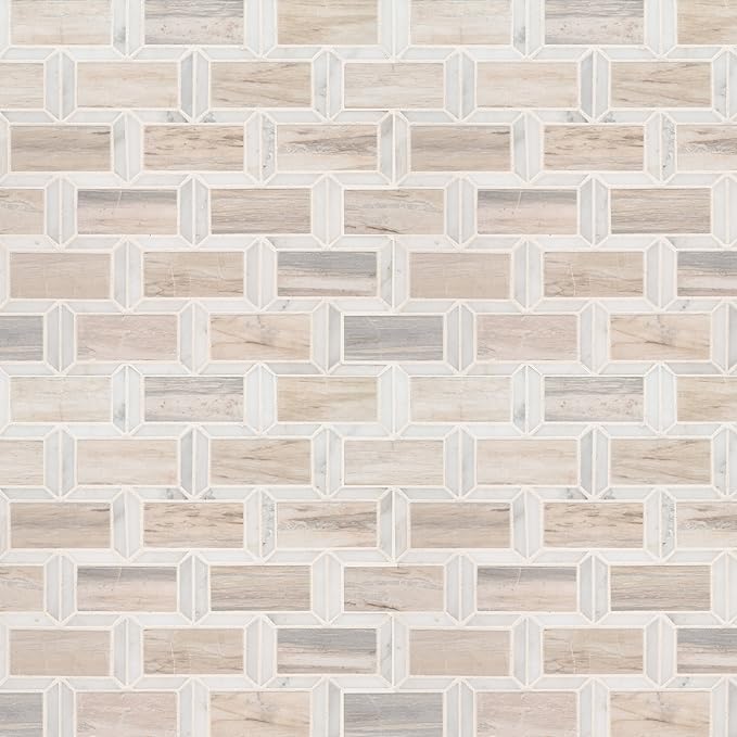 MSI Angora Framework Polished Marble Tile for Kitchen Backsplash, Wall Tile for Bathroom, Accent Wall Tile, and Shower Wall Tile12 in. x 12 in. Mesh-Mounted Mosaic Tile (10 sq. ft. / case)