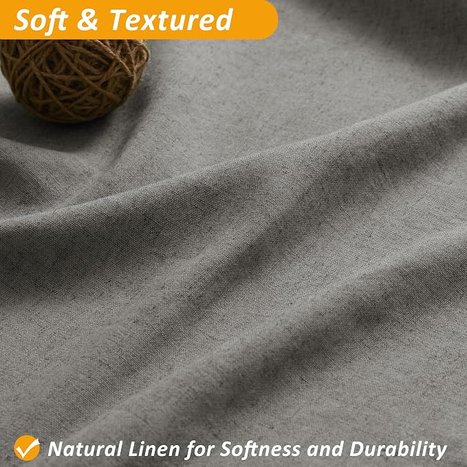 Linen Shower Curtain 80 Inches for Bathroom Grey Double Layer | Curtains with Hook, Snap in Liner, Water Repellent, Boho Farmhouse, Neutral Bath Decor, 1 Panel, 72x80