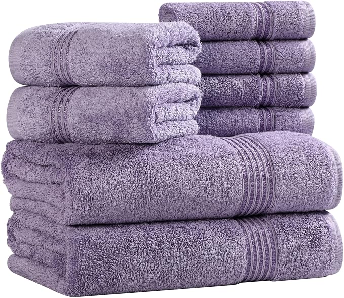 Superior Egyptian Cotton 8-Piece Towel Set, Assorted Towels for Home Bathroom, Guest Bath Decor Essentials, Includes 2 Bath, 4 Hand, 2 Face Towels/Washcloths, Quick Dry, Absorbent, Royal Purple
