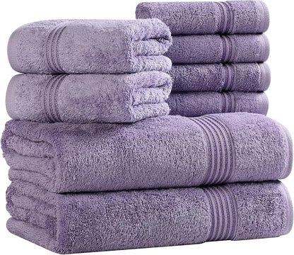 Superior Egyptian Cotton 8-Piece Towel Set, Assorted Towels for Home Bathroom, Guest Bath Decor Essentials, Includes 2 Bath, 4 Hand, 2 Face Towels/Washcloths, Quick Dry, Absorbent, Royal Purple