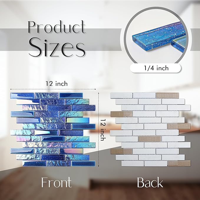 Blue Glass Porcelain Tile Box of 5 Square Feet Iridescent Starry Sky Backsplash Tile for Swimming Pool Kitchen Bathroom TSTNB18 (5 Square Feet)