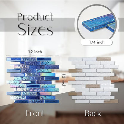 Blue Glass Porcelain Tile Box of 5 Square Feet Iridescent Starry Sky Backsplash Tile for Swimming Pool Kitchen Bathroom TSTNB18 (5 Square Feet)