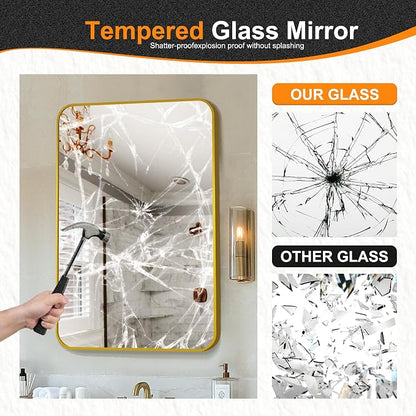Bathroom Vanity Mirror, Gold Framed Mirror for Over Sink, 36x24 | HD glass, distortion-free for makeup and grooming, Sturdy frame, all mounting hardware, hangs horizontal or vertical
