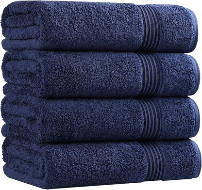 SUPERIOR Egyptian Cotton Bath Towel Set, Towels for Home Bathroom, Master, Guest Bath, Decor Essentials, Quick Dry, Absorbent, Large Body Towels, Spa, Hotel, Resort, Adult, Kids, Set of 4, Navy Blue