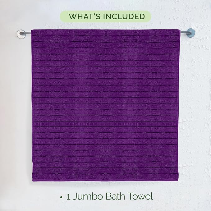 Elegant Comfort 100% Turkish Cotton Corduroy Ribbed Luxury Jumbo Bath Towel Ultra Soft - 35 x 70 Inch - Luxury Spa Premium Hotel Quality Highly Absorbent and Quick Dry Large Bath Towel, Purple