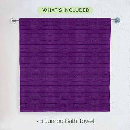 Elegant Comfort 100% Turkish Cotton Corduroy Ribbed Luxury Jumbo Bath Towel Ultra Soft - 35 x 70 Inch - Luxury Spa Premium Hotel Quality Highly Absorbent and Quick Dry Large Bath Towel, Purple