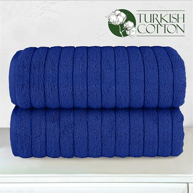 Elegant Comfort 100% Turkish Cotton Corduroy Ribbed Luxury Soft 2 Pack Bath Towels 27 x 54 Inch - Ultra Plush, Absorbent, Quick Dry, Hotel Spa Quality Towels for Bathroom Essentials, Royal Blue