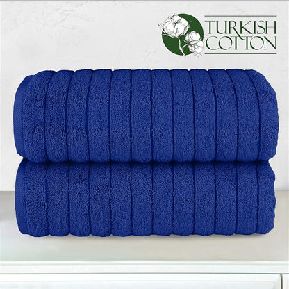 Elegant Comfort 100% Turkish Cotton Corduroy Ribbed Luxury Soft 2 Pack Bath Towels 27 x 54 Inch - Ultra Plush, Absorbent, Quick Dry, Hotel Spa Quality Towels for Bathroom Essentials, Royal Blue