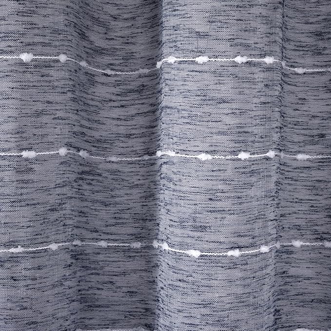 Lush Decor Farmhouse Textured Sheer Shower Curtain with Peva Liner 2 Piece Set 72" W x 72" L Navy - Blue Shower Curtain Set - Striped Bathroom Curtains