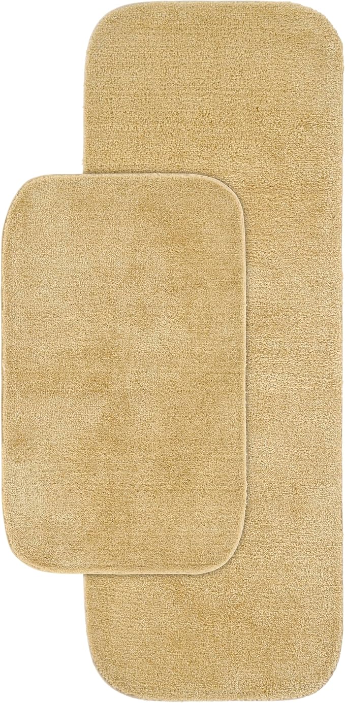 Garland Rug Traditional Nylon Washable Linen 2 Bath Rugs (21" X 34", 22" X 60") - Soft, Absorbent, and Stylish for Your Bathroom