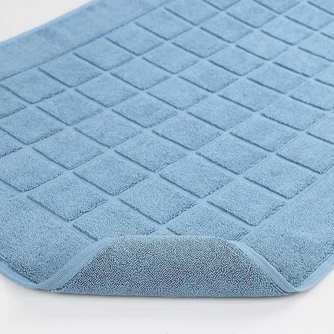 Superior 100% Cotton Bathmat Set, Bath Mats, Bathroom Decor, Shower, Bathtub Essentials, Home Accessories, Small Washable Rug, No Backing, Heavyweight, Nora Collection, Set of 2, 22" x 35", Denim Blue