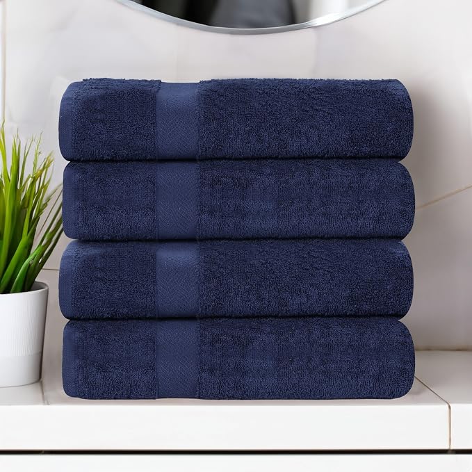 SUPERIOR 4-Piece Cotton Bath Towel Set, Towels for Adults, Kids, Fast Drying Body Towels, Shower, Bath, Pool, Guest/Master Bathroom Essentials, Dorm, Home, Apartment, Franklin Collection, Blue