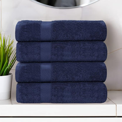 SUPERIOR 4-Piece Cotton Bath Towel Set, Towels for Adults, Kids, Fast Drying Body Towels, Shower, Bath, Pool, Guest/Master Bathroom Essentials, Dorm, Home, Apartment, Franklin Collection, Blue