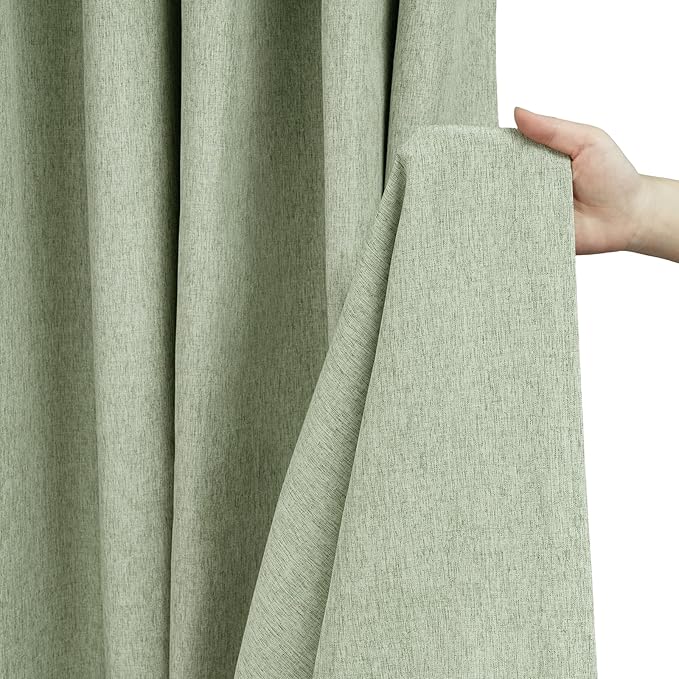 Sage Green Farmhouse Fabric Shower Curtain, 72 x 84 Inch Extra Long Natural Faux Linen Textured Shower Curtain Washable, Water-Resistant Country Rustic Thick Bathroom Curtain Ultra-Durable