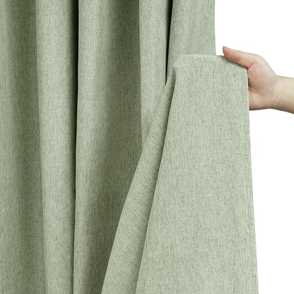 Sage Green Farmhouse Fabric Shower Curtain, 72 x 84 Inch Extra Long Natural Faux Linen Textured Shower Curtain Washable, Water-Resistant Country Rustic Thick Bathroom Curtain Ultra-Durable