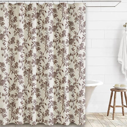 WOUVMA Brown Shower Curtain Floral Cotton Linen Cottagecore Shower Curtain for Bathroom 75" L x 72" W Long