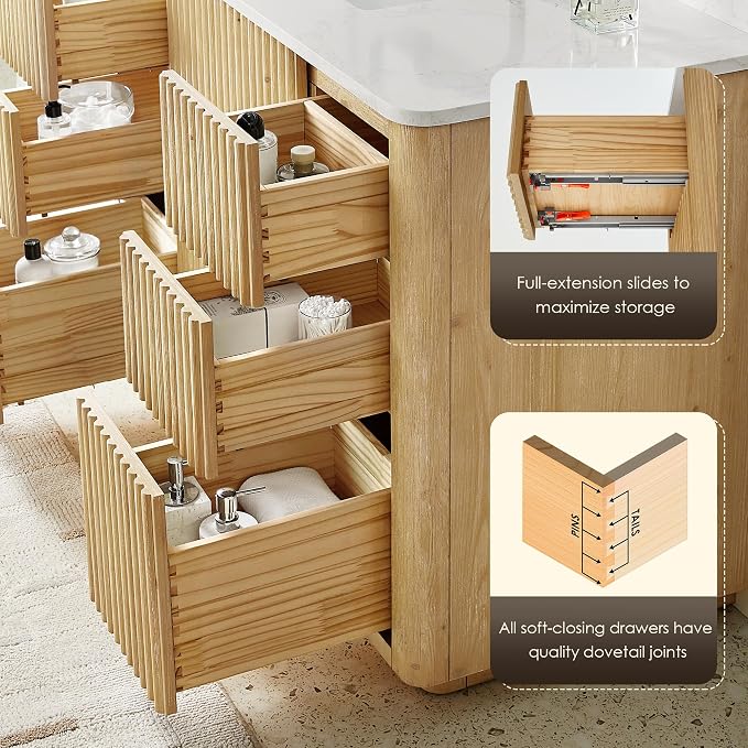48 Inch Bathroom Vanity with Sink Modern Pedestal Single Vanities with Top | Pre-Assembled, Backsplash Included, Sturdy Solid Wood, Large Storage Cabinet, Soft Closing Doors, Dovetail Drawers