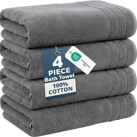 Casa Platino 100% Cotton Bath Towels Set of 4 (30"x60") - Ring Spun Mercerized Cotton Bathroom Towel Sets - Quick Dry, Soft & Absorbent Grey Towels Set - Pre Shrunk, Fade Resistant - Ultimate Grey