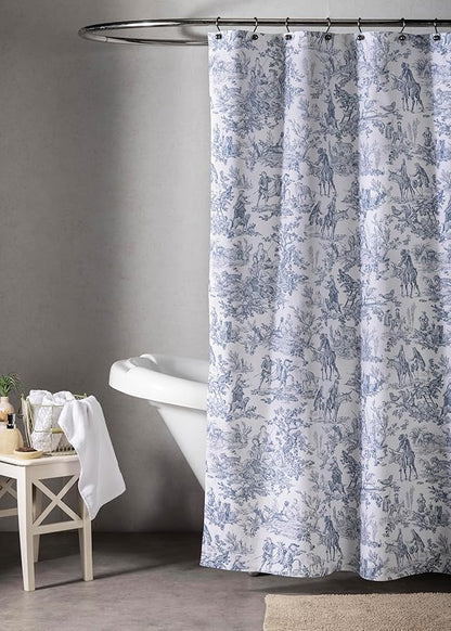 Maison d' Hermine Shower Curtain 100% Cotton One Panel 70"x72" Washable Fabric Shower Curtains for Bathroom, Easy Hanging with 12 Button Holes - Home Hotel Spa Easter Gifts (The Miller - Blue)