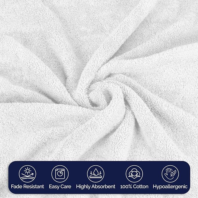 Elegant Comfort Premium Turkish Cotton 2 Pack Bath Towel Set - 27 x 54 inch, Luxurious Hotel Spa Quality 100% Turkish Cotton 2PC Bath Towel Set - Highly Absorbent - Soft Bathroom Towels, White