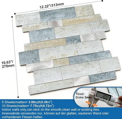 Stone Peel Stick Backsplash Tiles Kitchen Wall Blue Green 5pcs